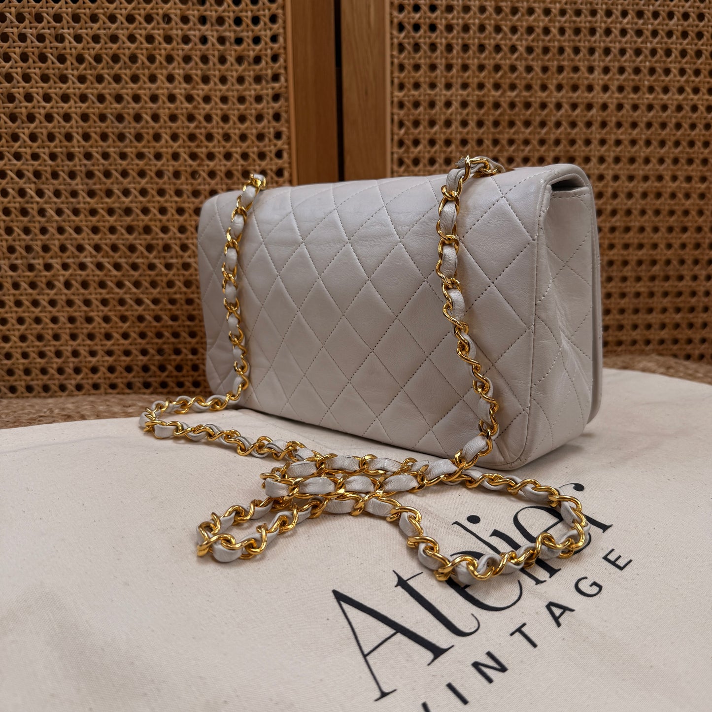 Chanel 1989 Ivory Classic Medium Rectangle Full Flap