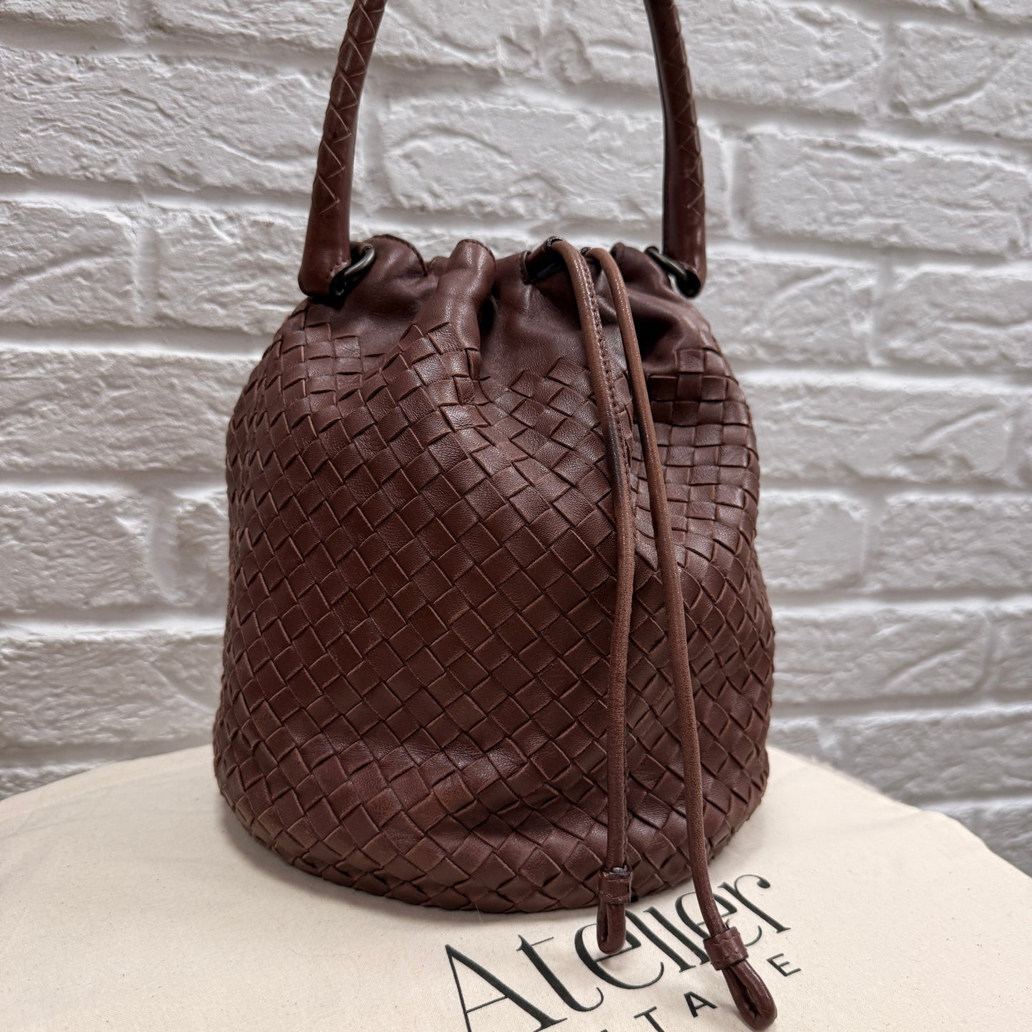 Bottega Veneta 1990s Bottega Veneta Tan Woven Leather Bucket Bag