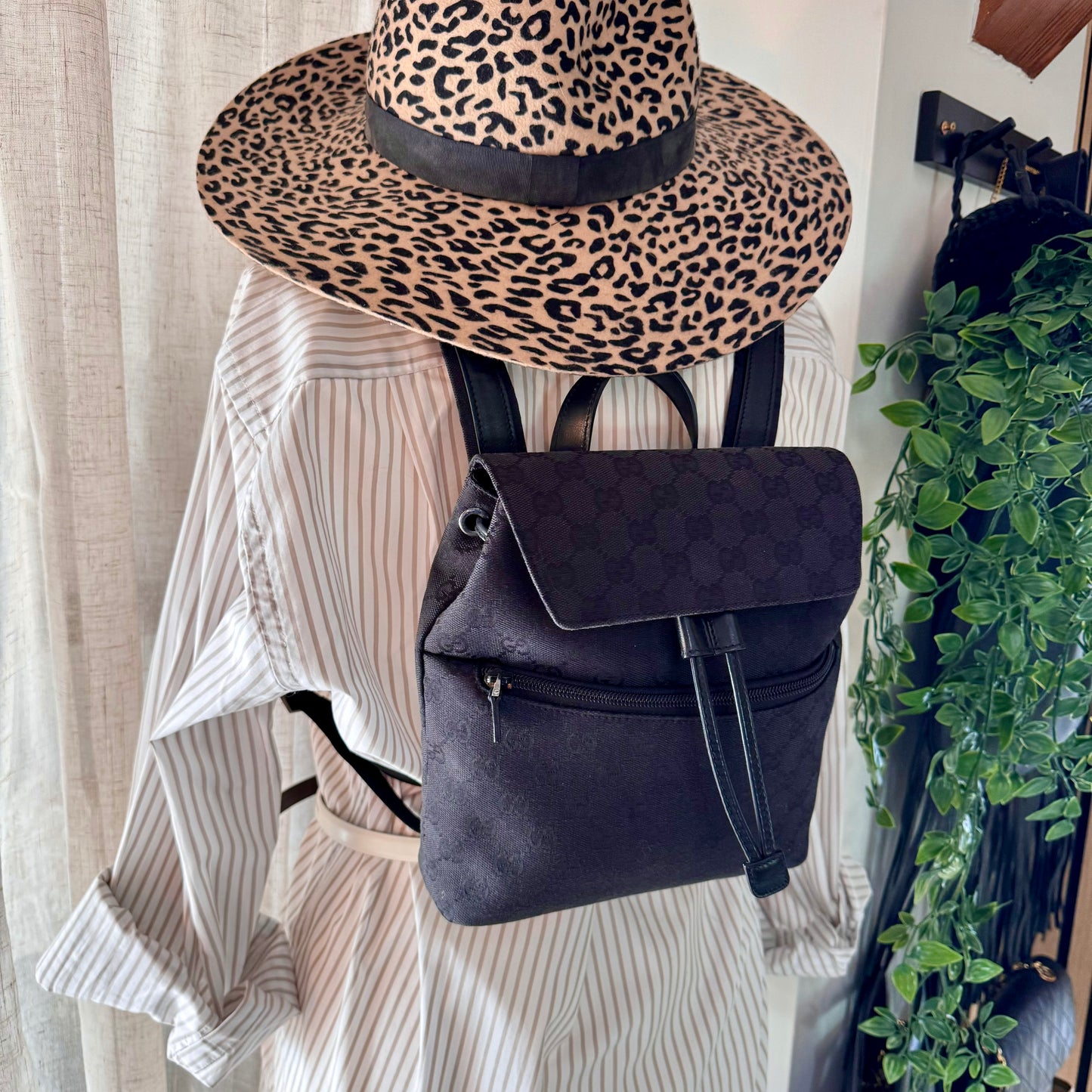 Gucci 2000s GG Canvas & Leather Top Handle Back Pack