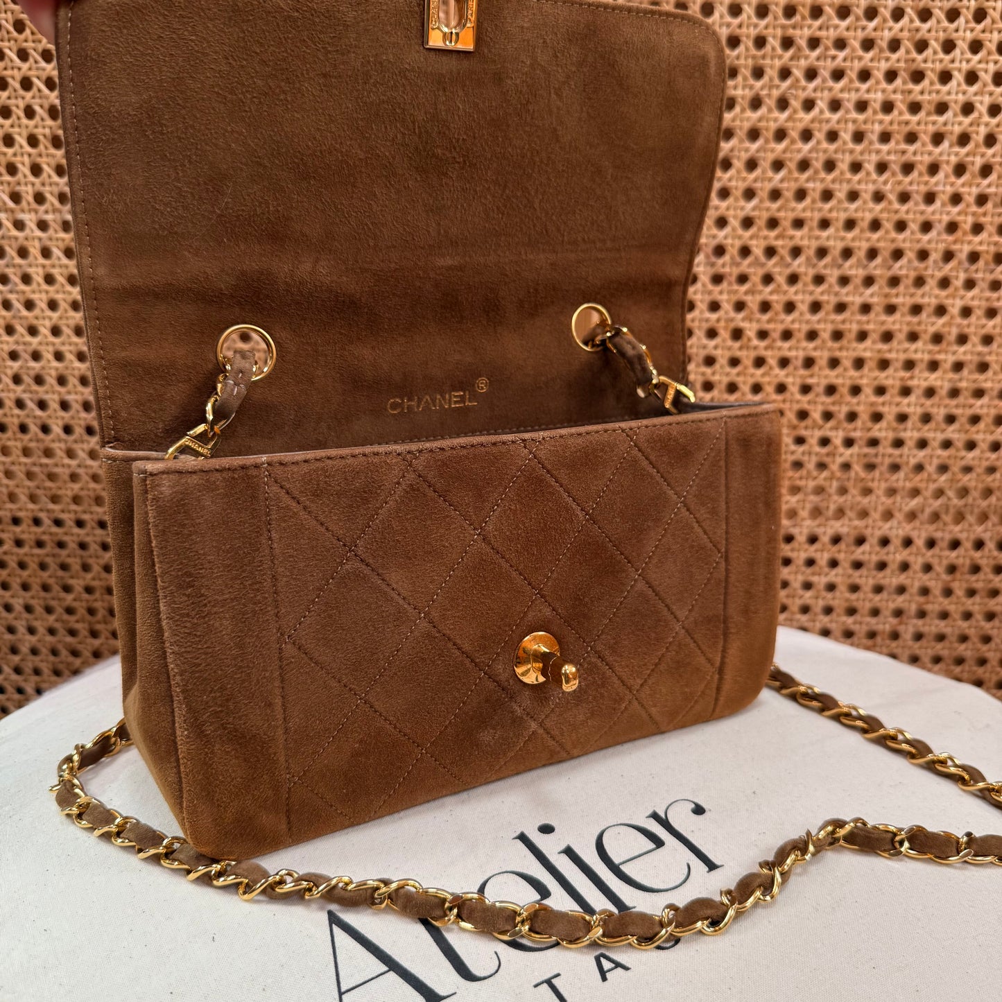 Chanel 1989 Super Rare Tan Suede Single Flap