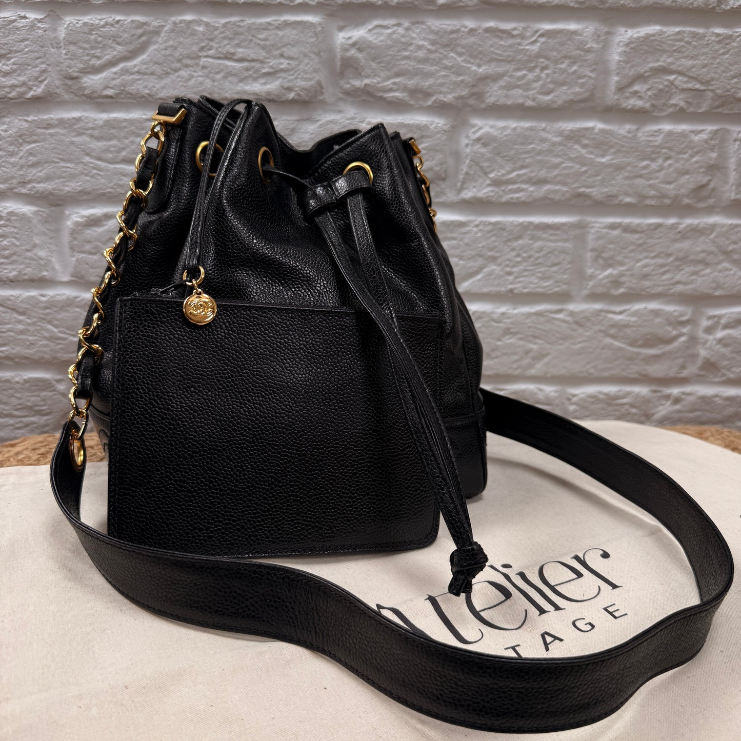Chanel 1996 Triple CC Caviar bucket bag with pouch