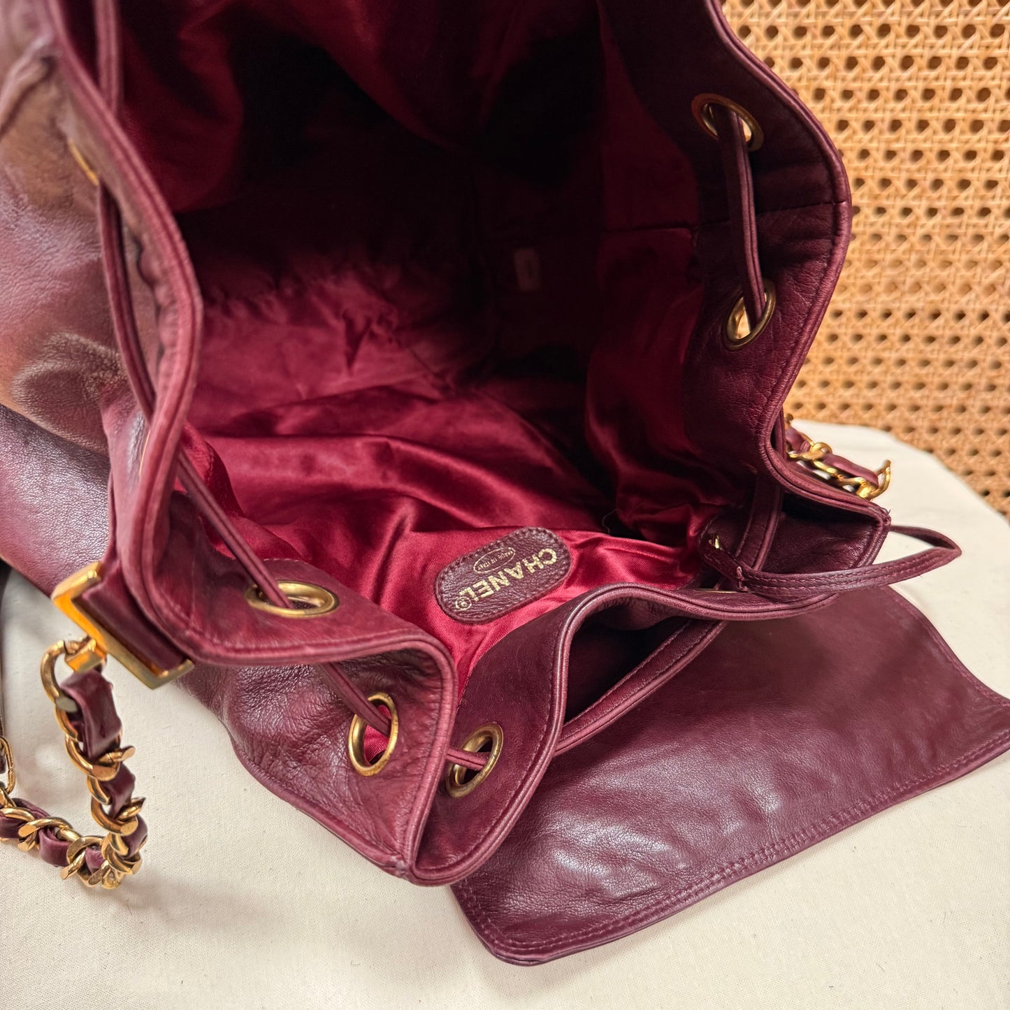 Chanel 1993 Rare Bordeaux Bucket Bag with Pouch