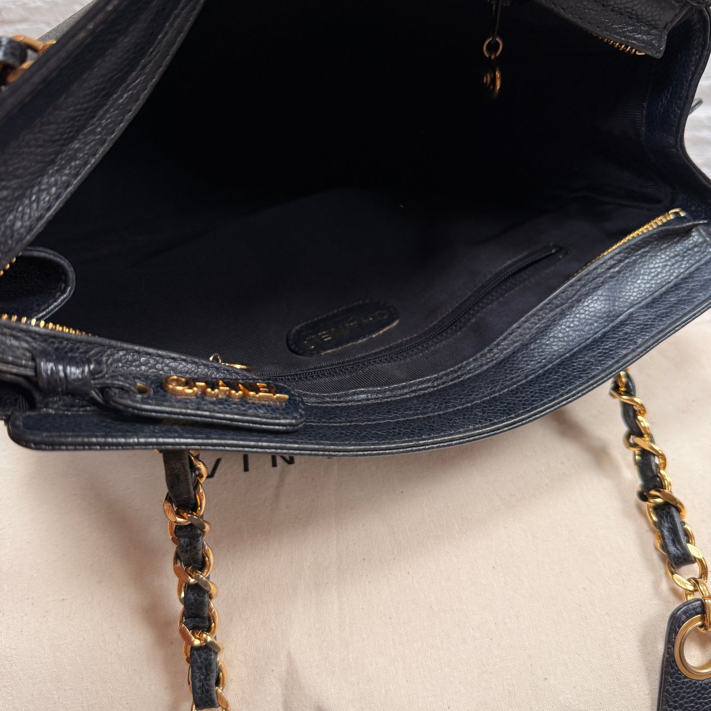 Chanel 1994 Rare Navy Triple CC Caviar Tote