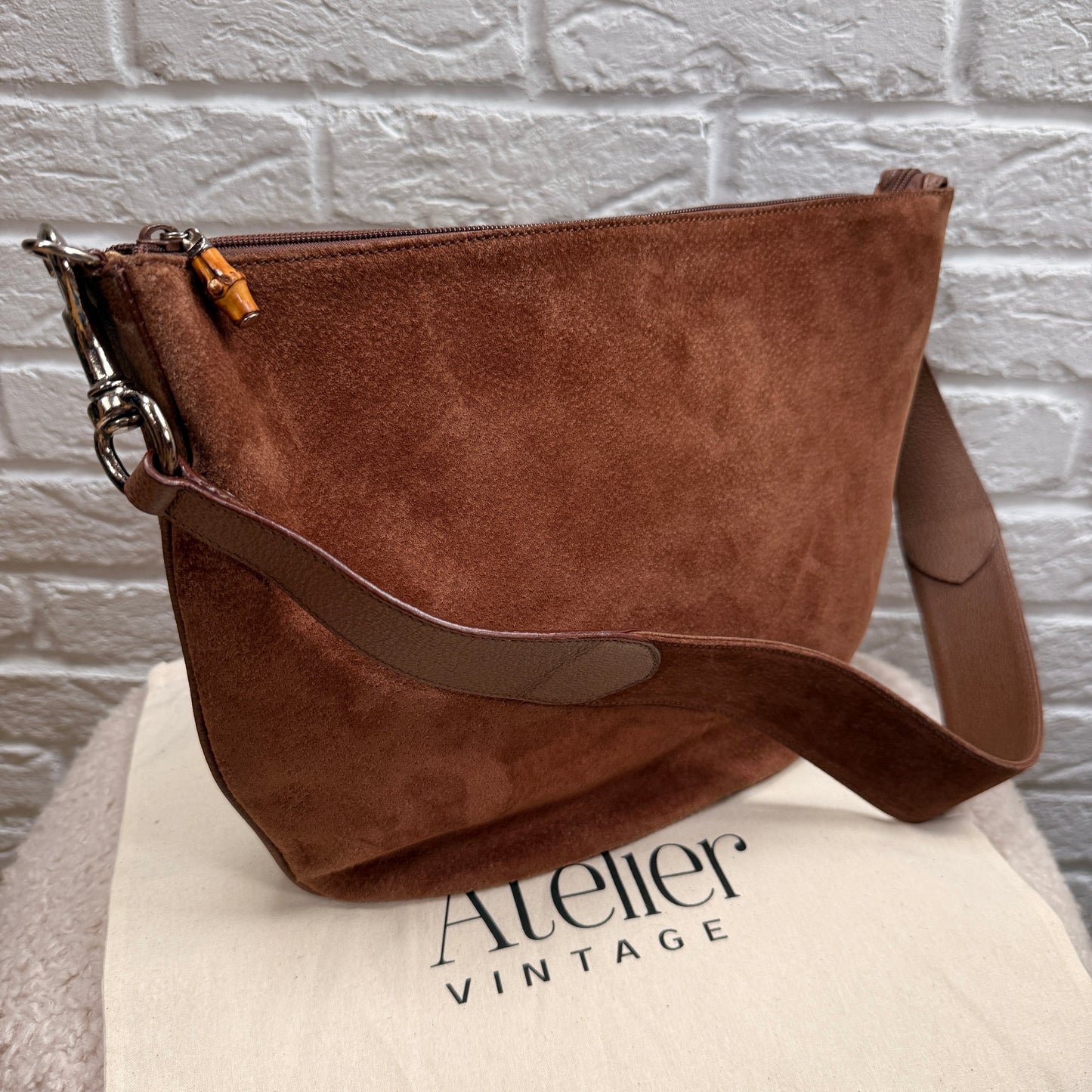 Gucci 2000s Gucci Suede Two Way Bamboo Cross Body Messenger