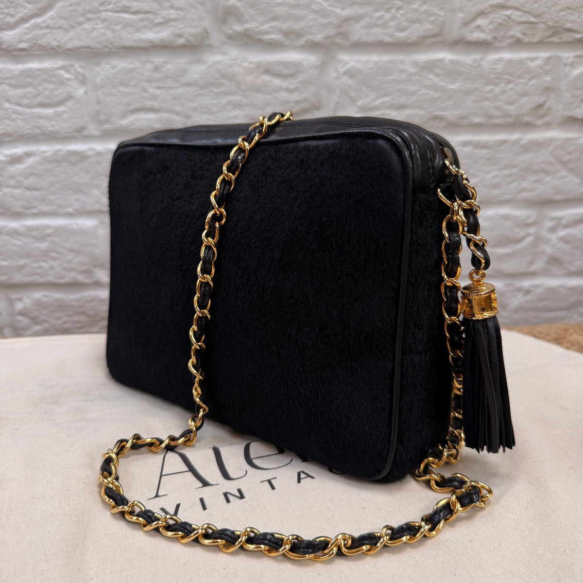 Chanel 1986 Rare Black Pony Hair & Leather Camera Bag
