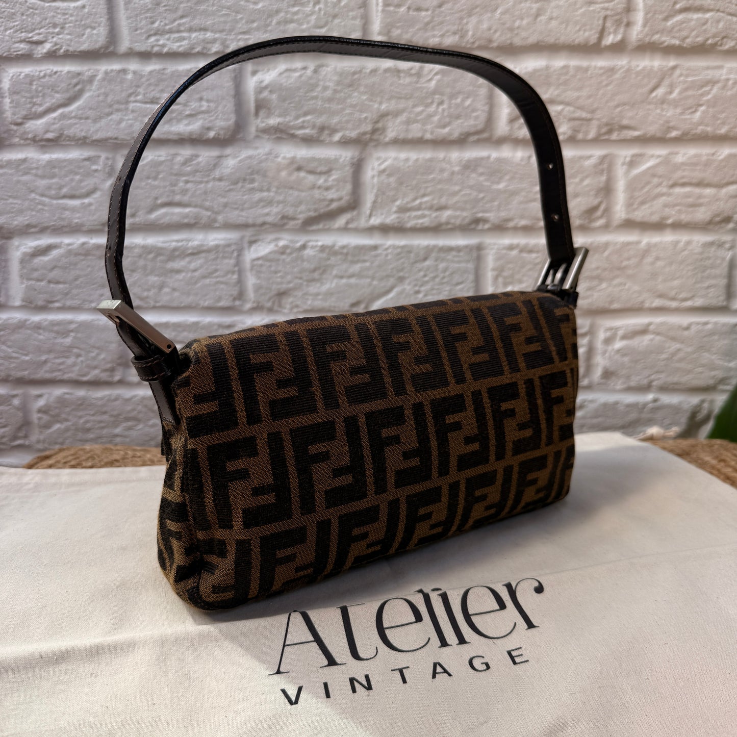 Fendi 1990s Original Baguette in Brown Zucca Print Canvas