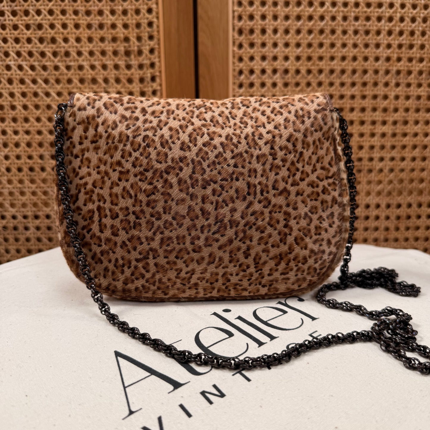 Saint Laurent 1990s Leopard Print Pony Hair Shoulder Bag