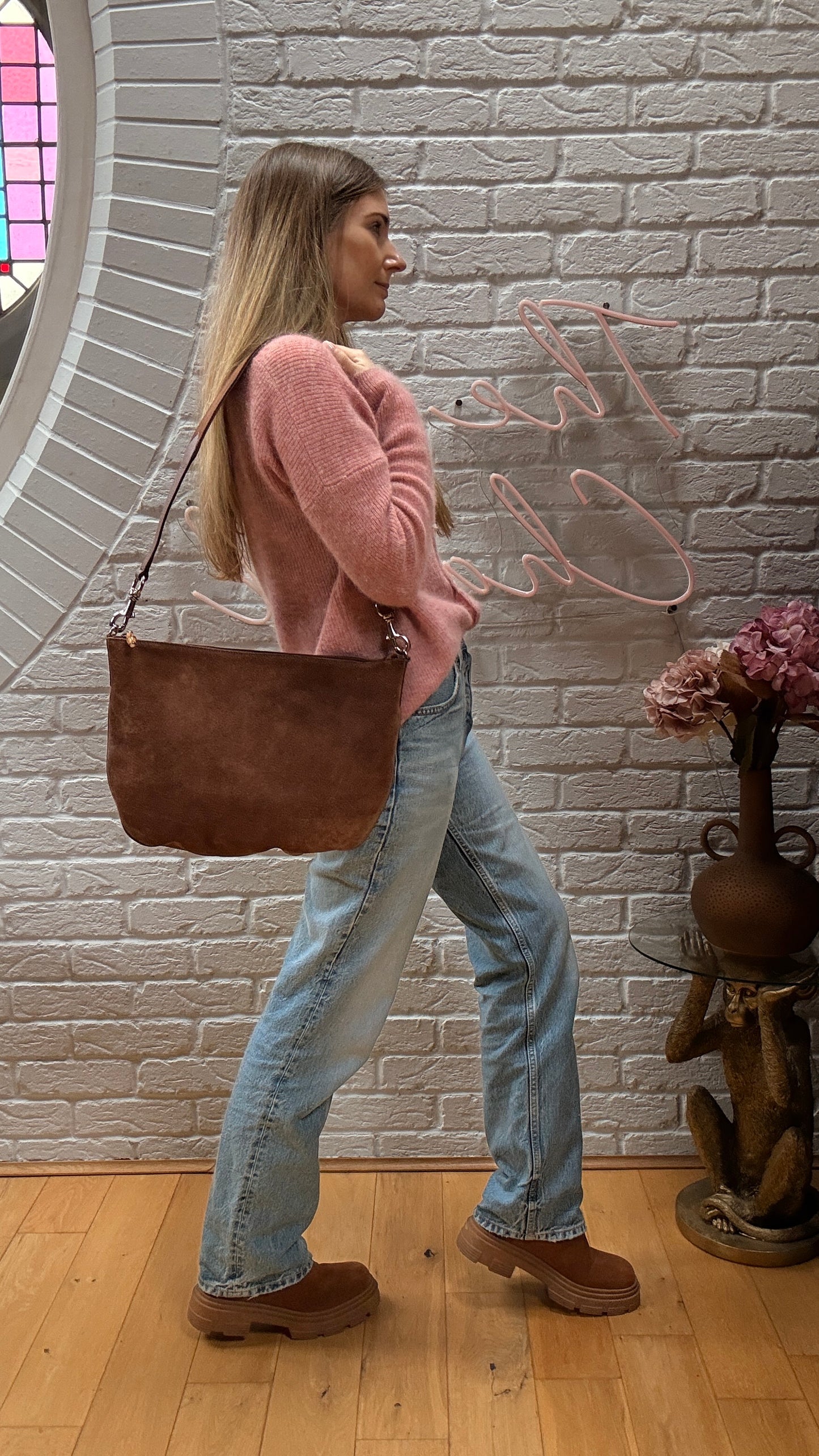 Gucci 2000s Gucci Suede Two Way Bamboo Cross Body Messenger