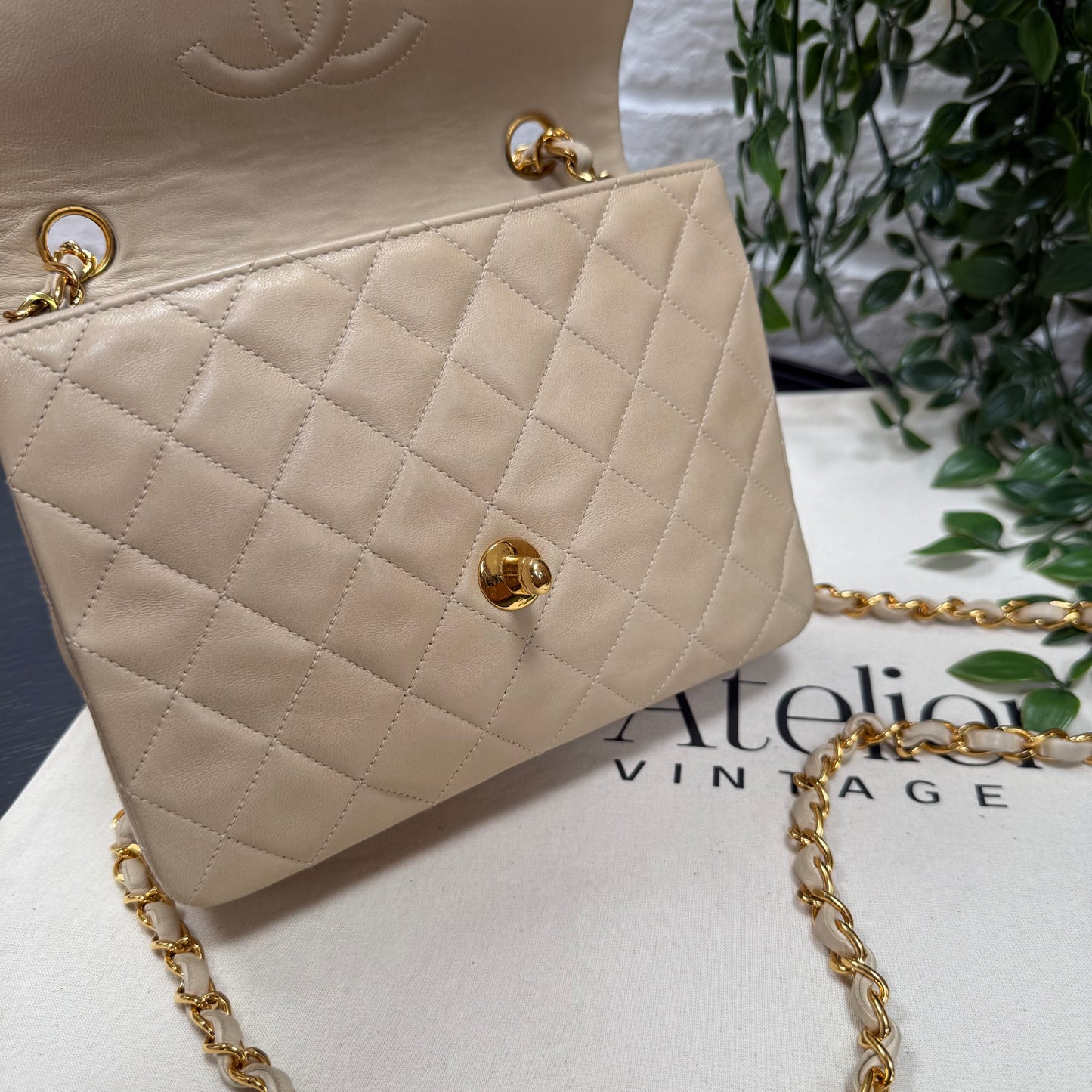 Chanel 1989 Beige Classic Single Flap Medium Square