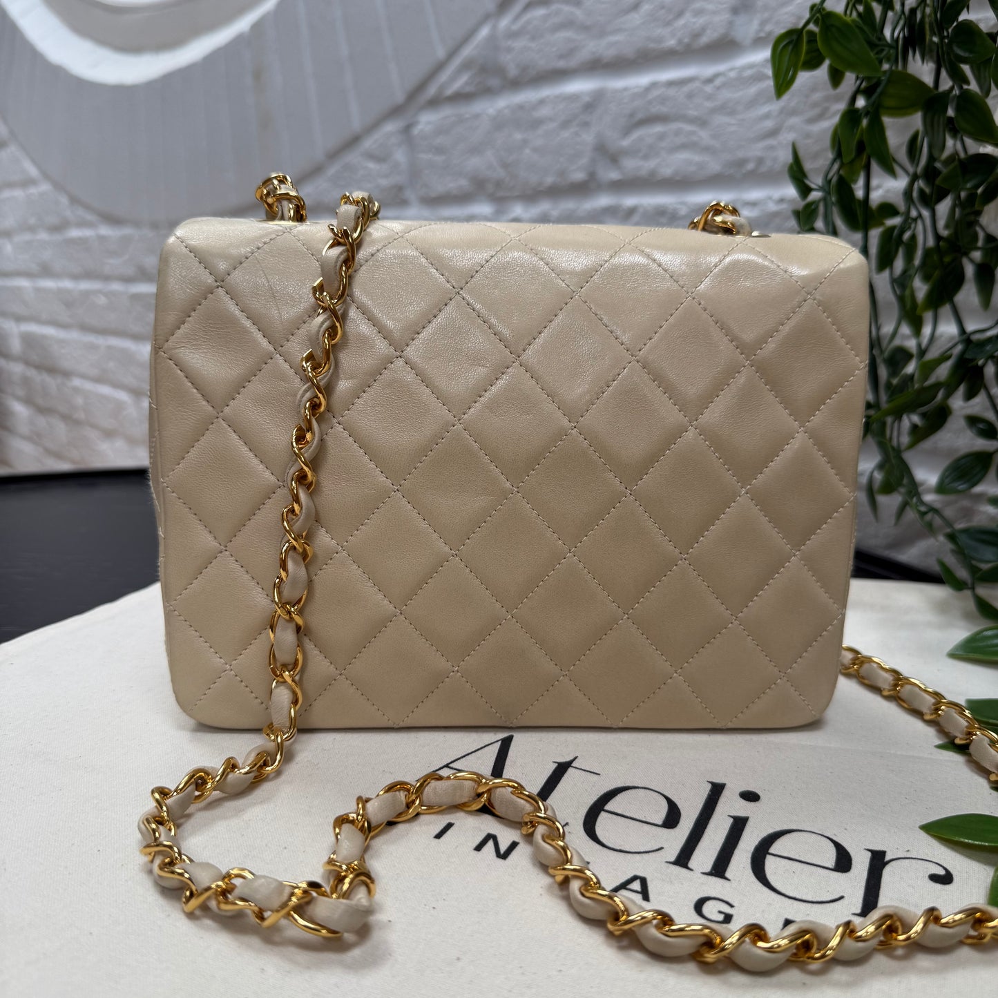 Chanel 1989 Beige Classic Single Flap Medium Square