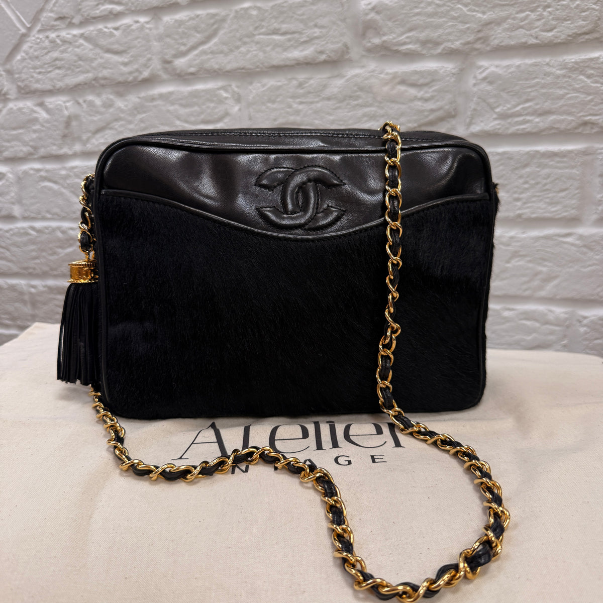 Chanel 1986 Rare Black Pony Hair & Leather Camera Bag