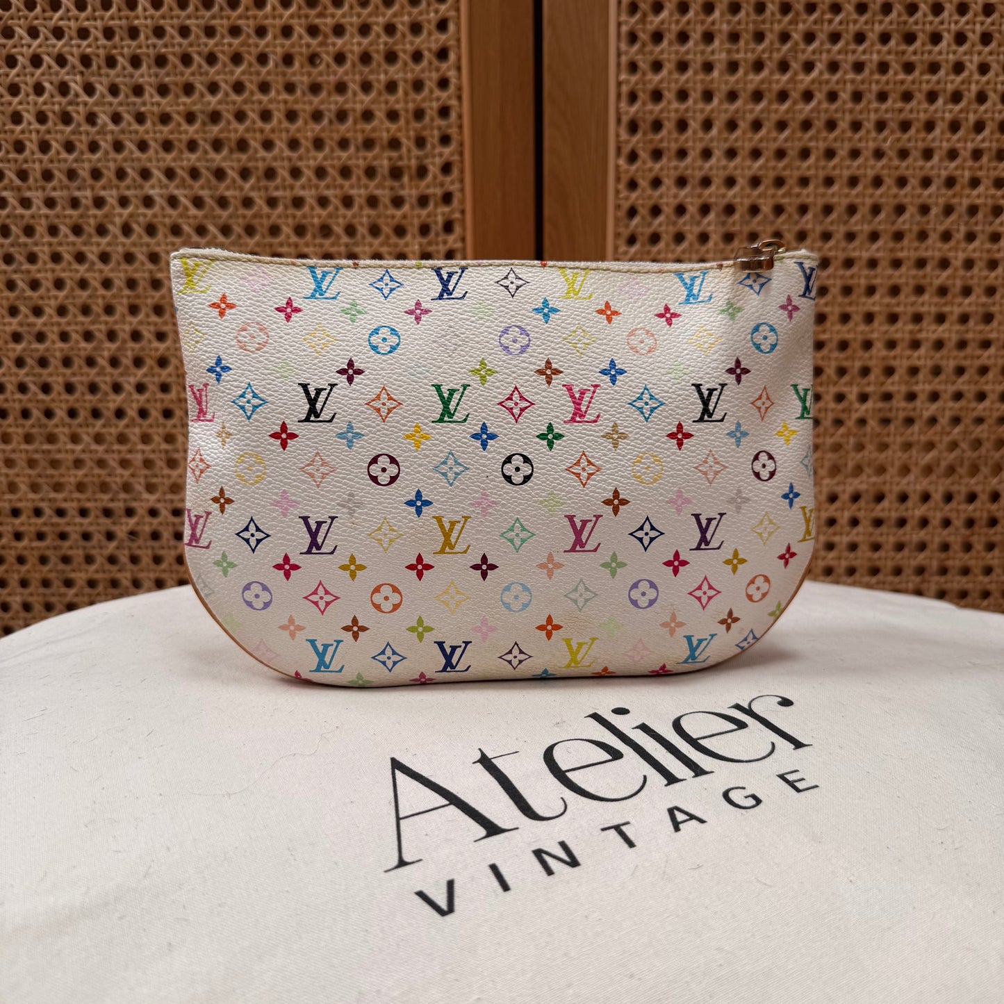 Louis Vuitton 2002 Rare Large Murakami Pouch in white multicolor