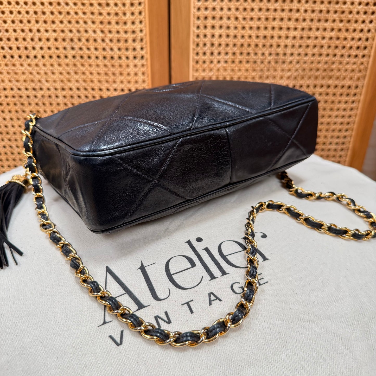Chanel 1986 CC Quilted Black Tassel Camera bag