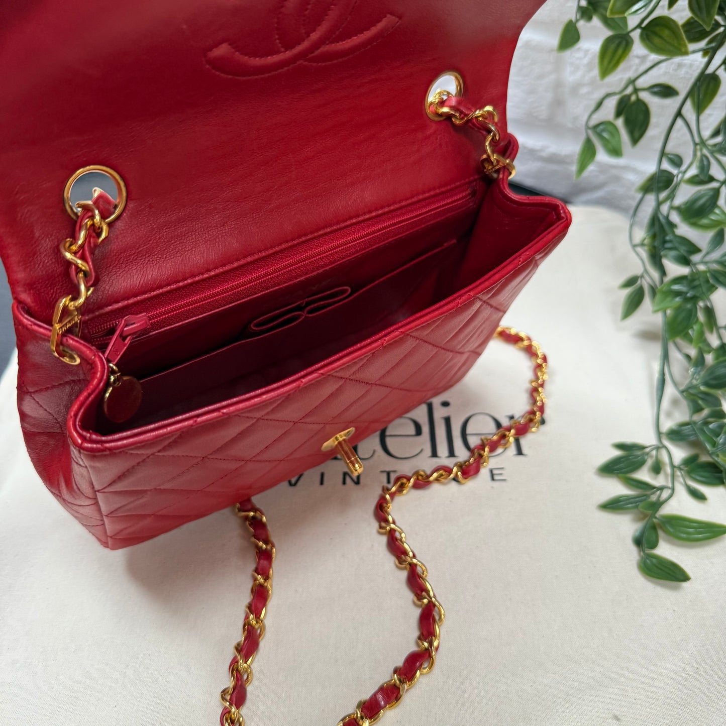 Chanel 1989 Red Classic Single Flap Medium Square