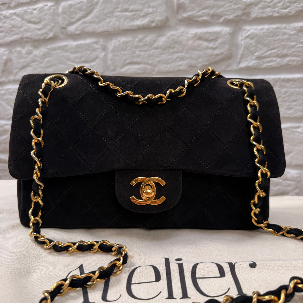 Chanel 1986 Rare Suede Black Classic Double Flap Small