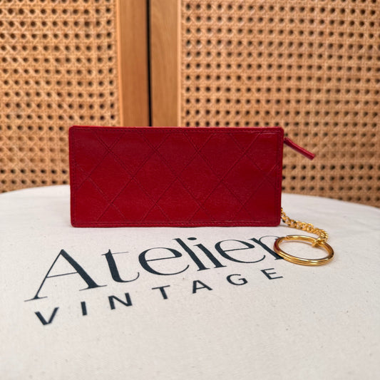 Chanel 1989 Red Quilted Key, Card & Coin pouch