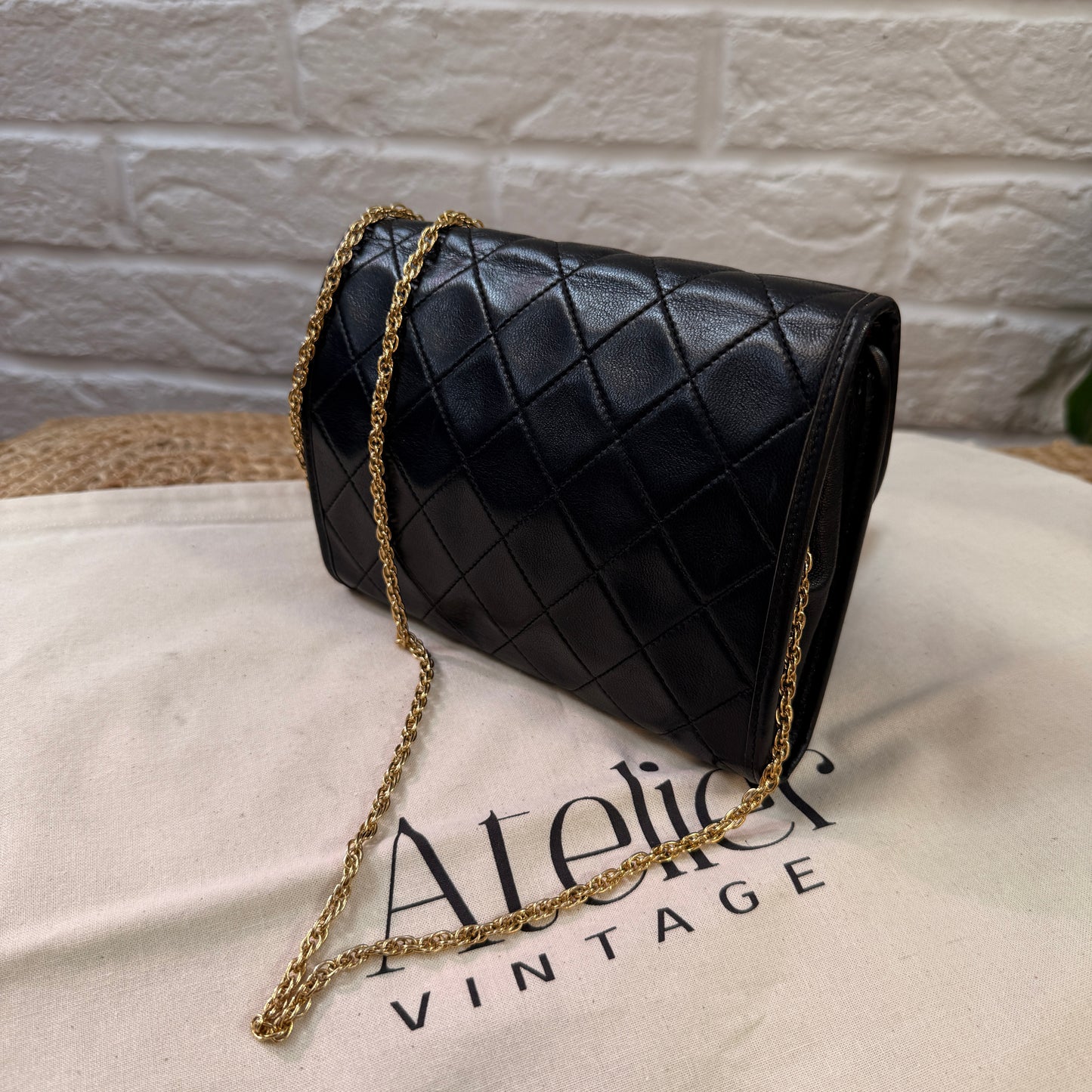 Chanel Early 1980s Rare Black Lambskin Leather Single flap Cross Body