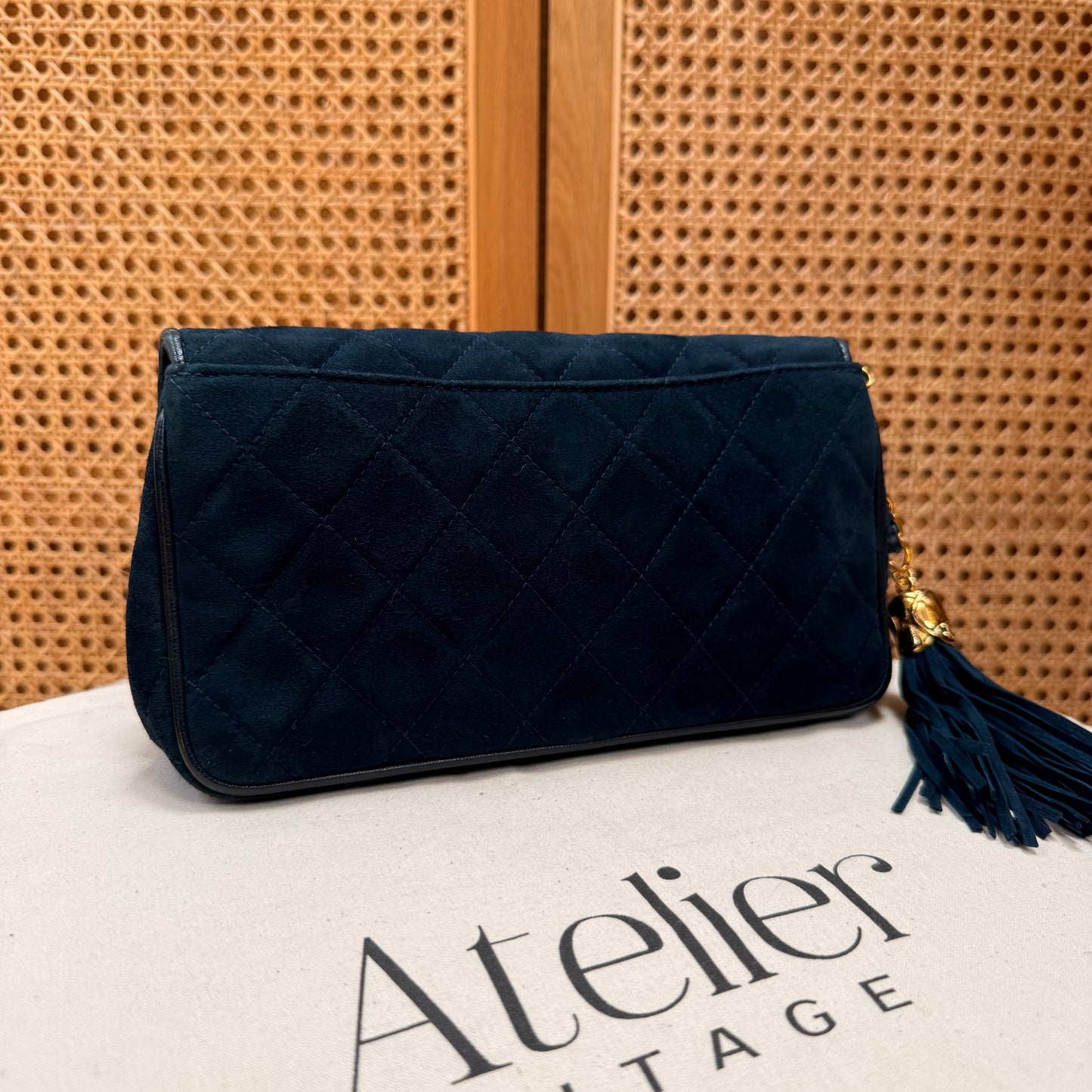 Chanel Rare 1989 Teal Suede CC Quilted Clutch