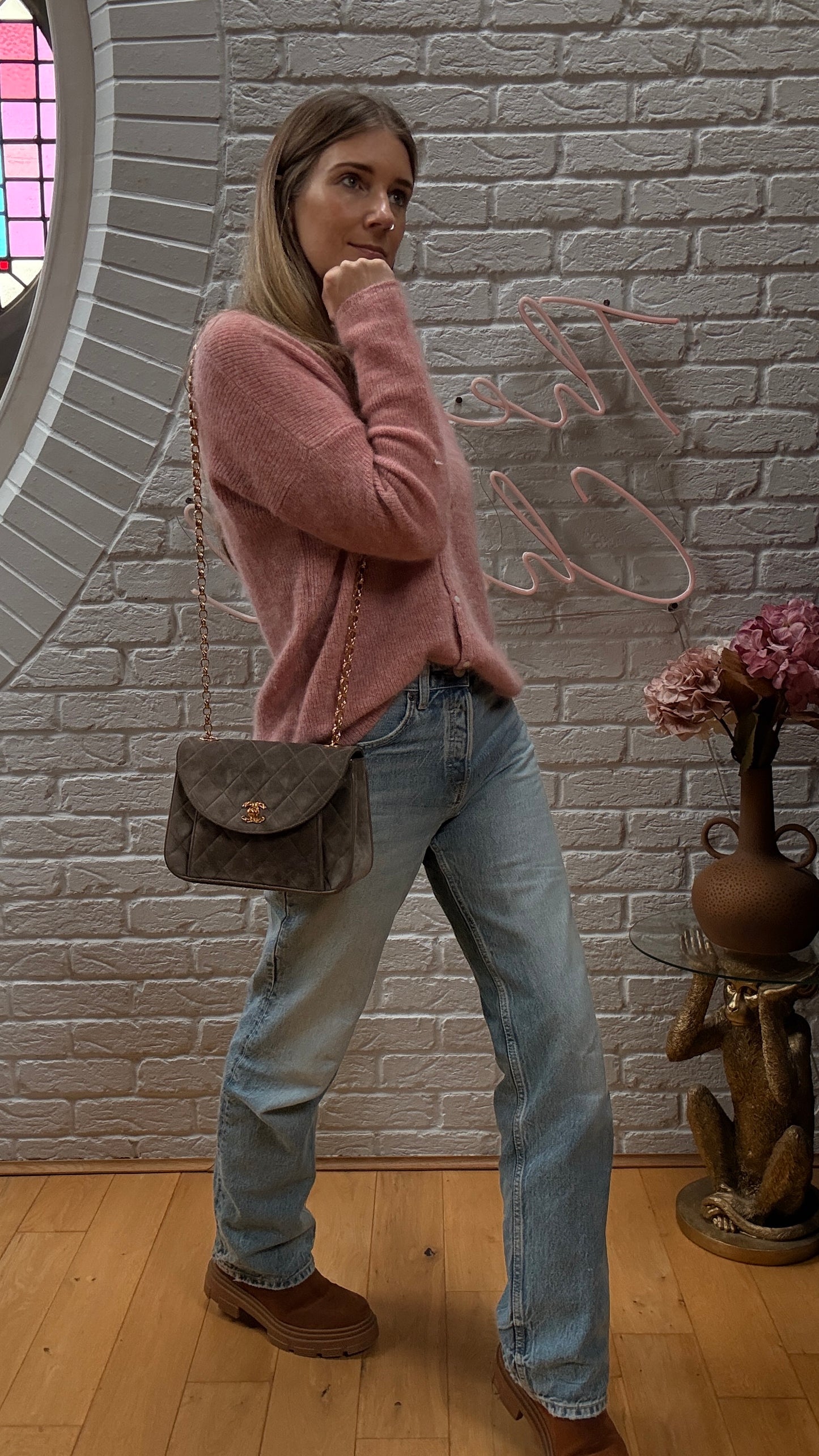 Chanel 1980s Ultra Rare Chanel Limited Edition Bijoux Chain in Taupe Suede and 24k Hold Hardware