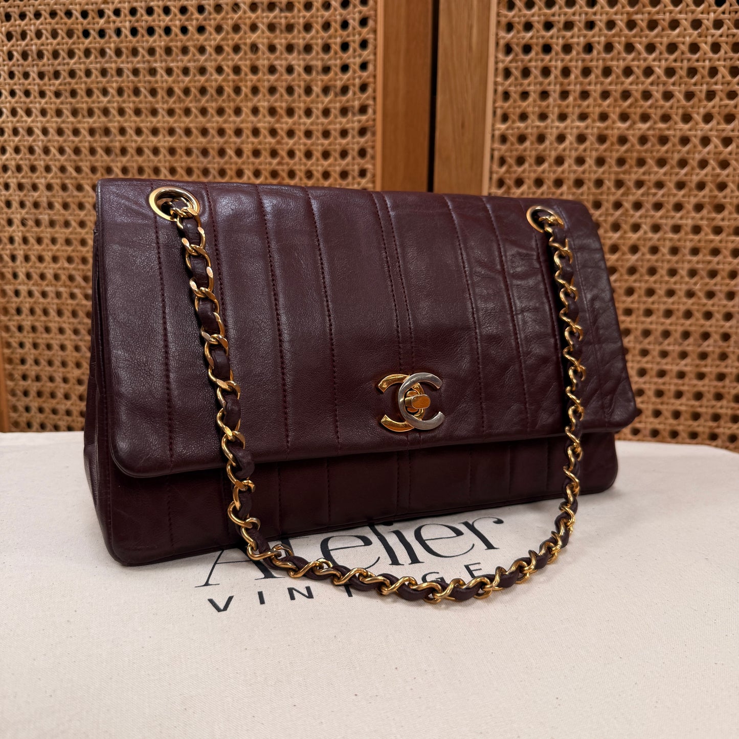 Chanel Ultra Rare Early 1980s Bordeux Lambskin Leather Classic Double Flap in Medium with 24k Gold Hardware