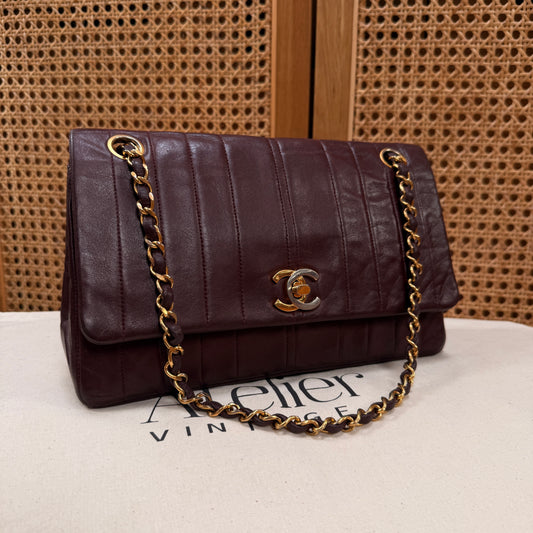 Chanel Ultra Rare Early 1980s Bordeux Lambskin Leather Classic Double Flap in Medium with 24k Gold Hardware