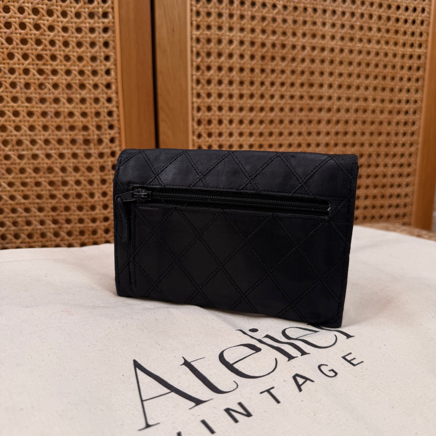 Chanel Rare Black Early 1990s Envelope Card & Coin Pouch