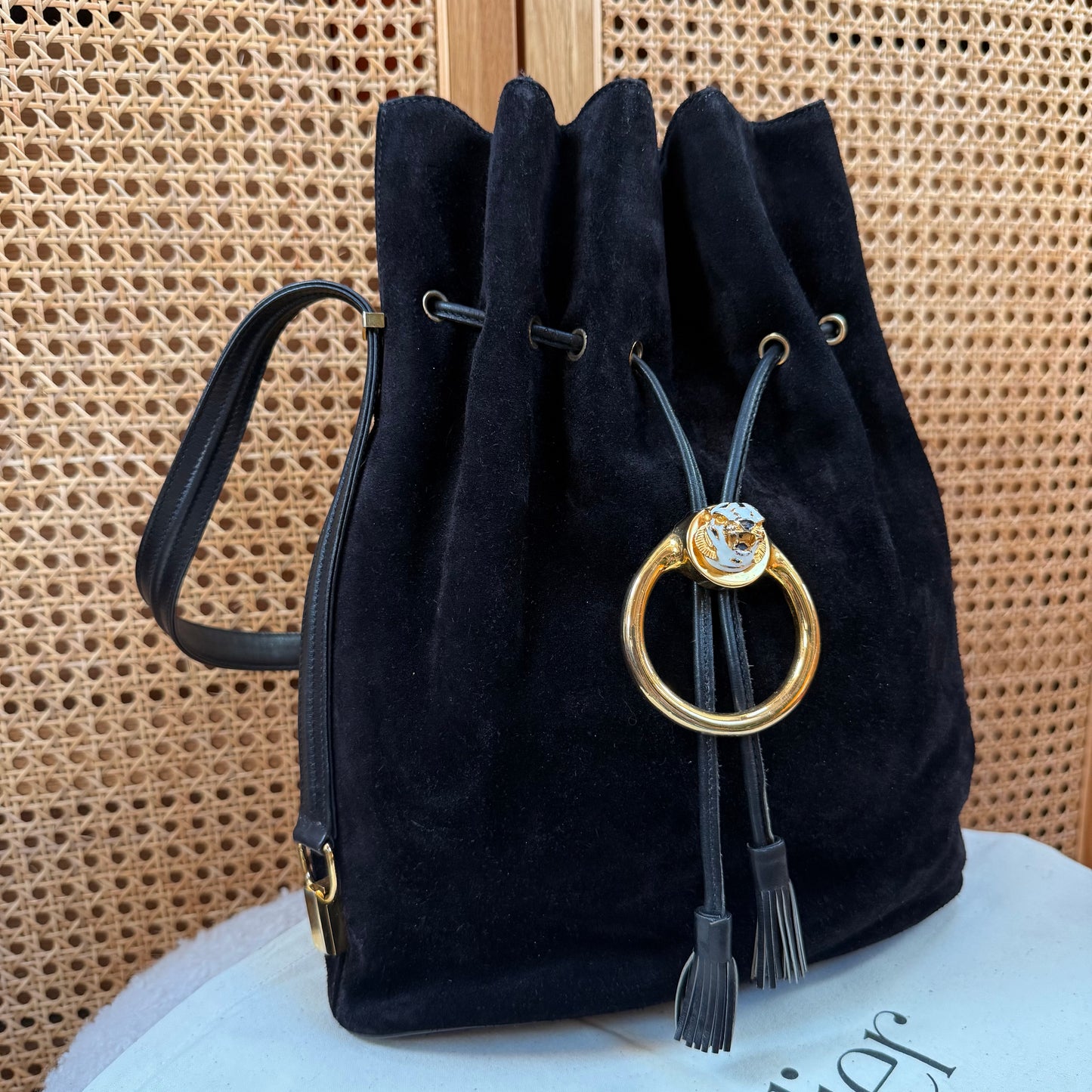 Gucci 1990s Rare Enamel Leopard Suede Bucket Bag