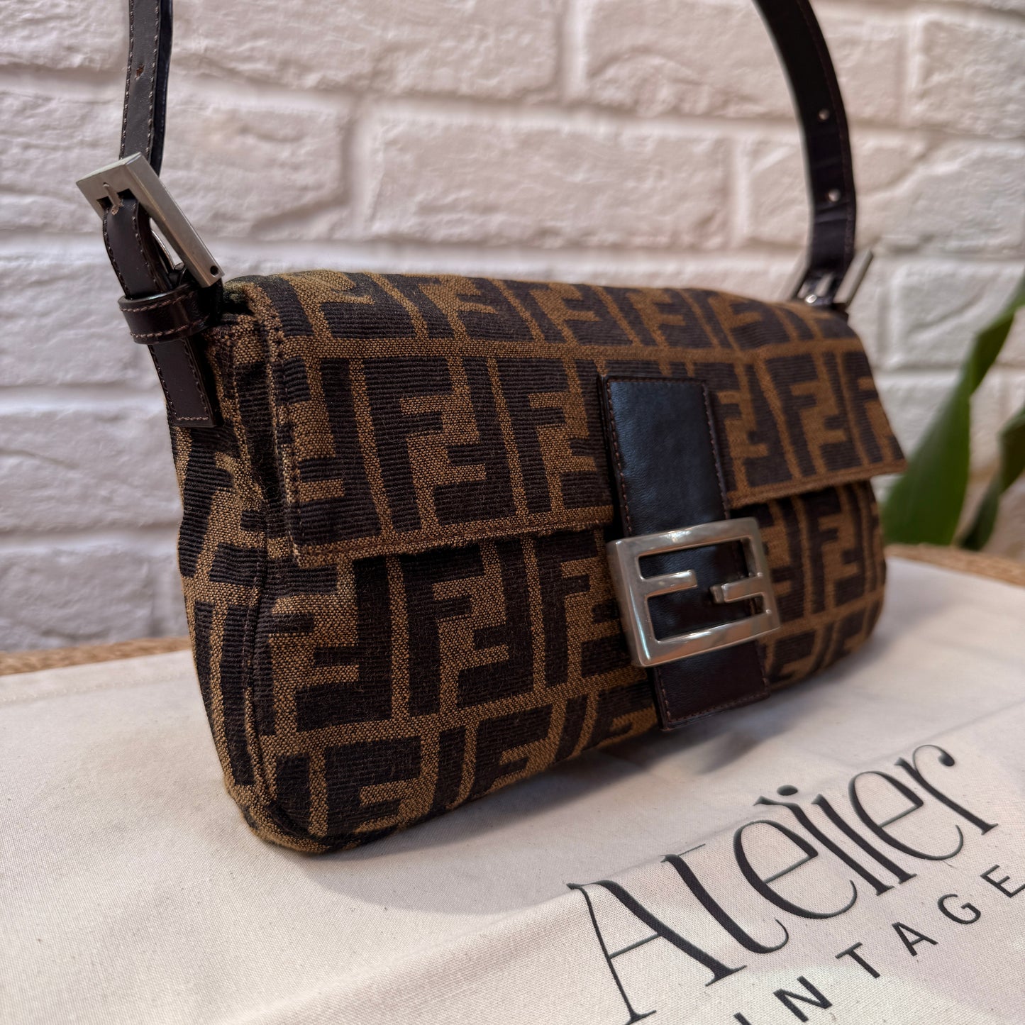 Fendi 1990s Original Baguette in Brown Zucca Print Canvas