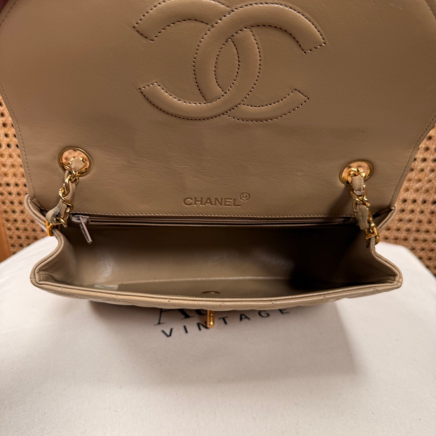 Chanel 1989 Rare Half Moon Single Flap in Dark Beige