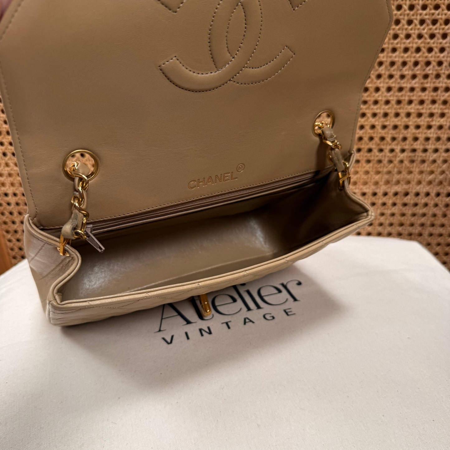 Chanel 1989 Rare Half Moon Single Flap in Dark Beige
