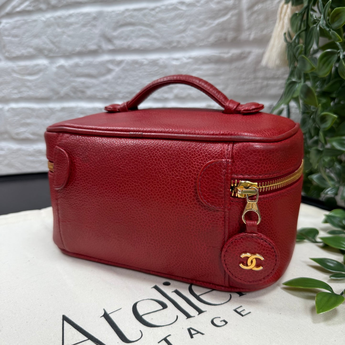 Chanel 1993 Red Caviar Top Handle Vanity