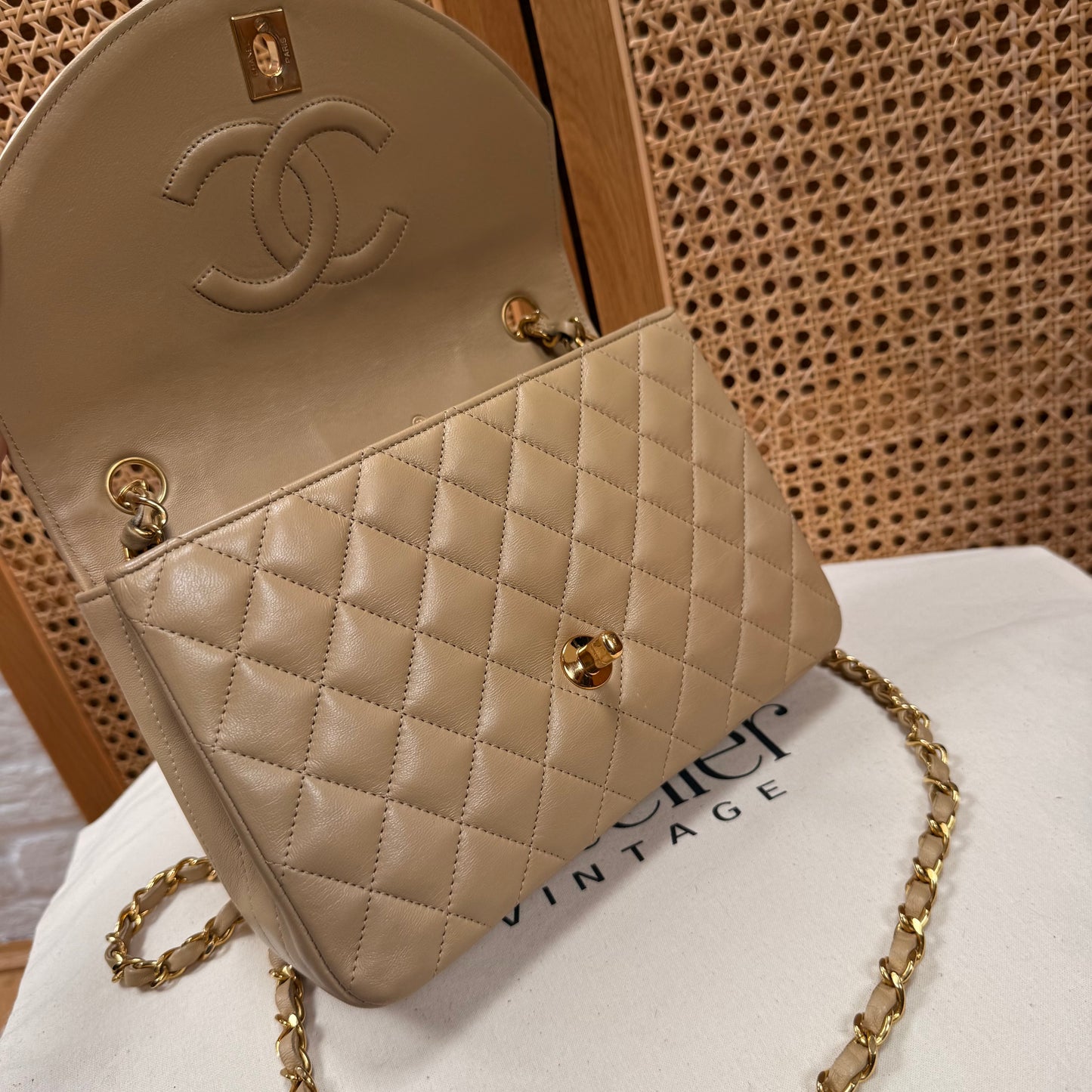 Chanel 1989 Rare Half Moon Single Flap in Dark Beige