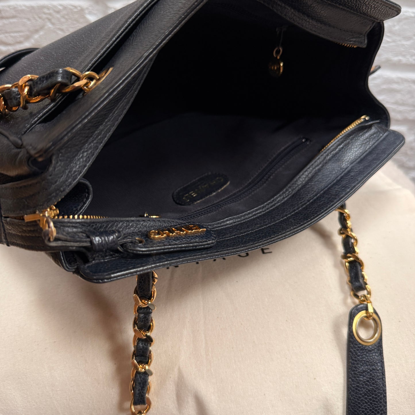 Chanel 1994 Rare Navy Triple CC Caviar Tote