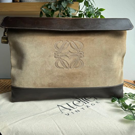 Loewe 1990s Anagram Suede & Leather Clutch/Pouch