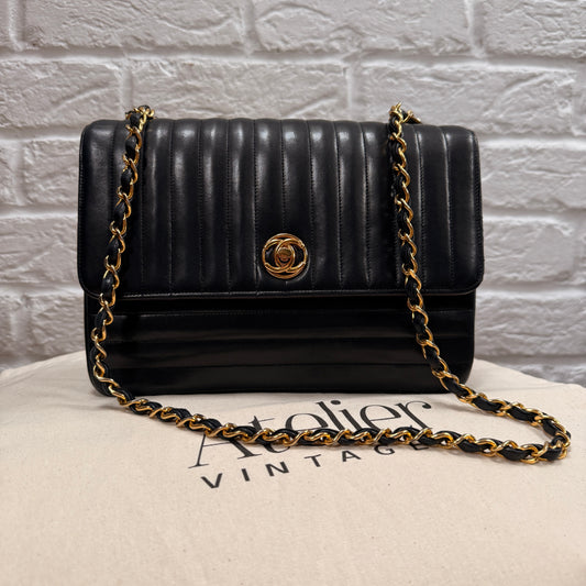 Chanel 1989 Rare Chanel Paris Limited Edition vertical quilted Single Flap in black