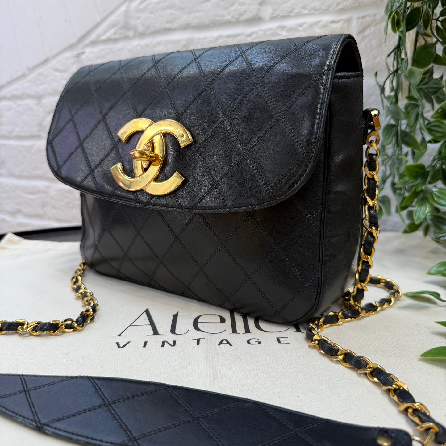 Chanel 1989 Chanel Jumbo CC Clasp Black Lambskin Cross Body
