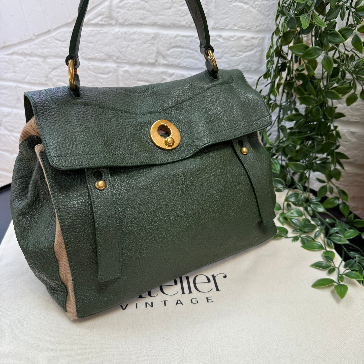Saint Laurent 2000s Saint Laurent Khaki Muse Two Way with detachable cross Body Strap