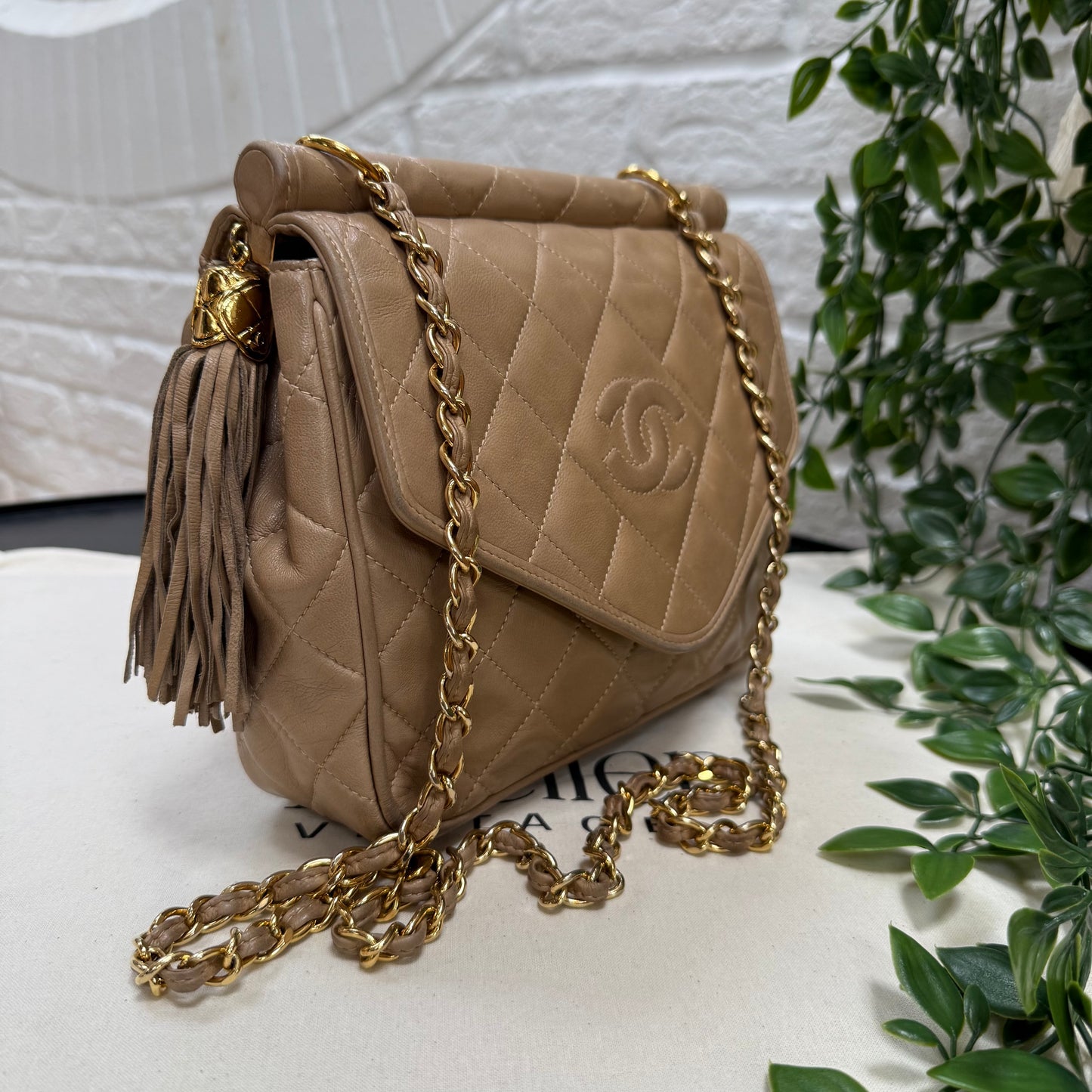 Chanel 1989 Rare Dark Beige Tassel Envelope Flap