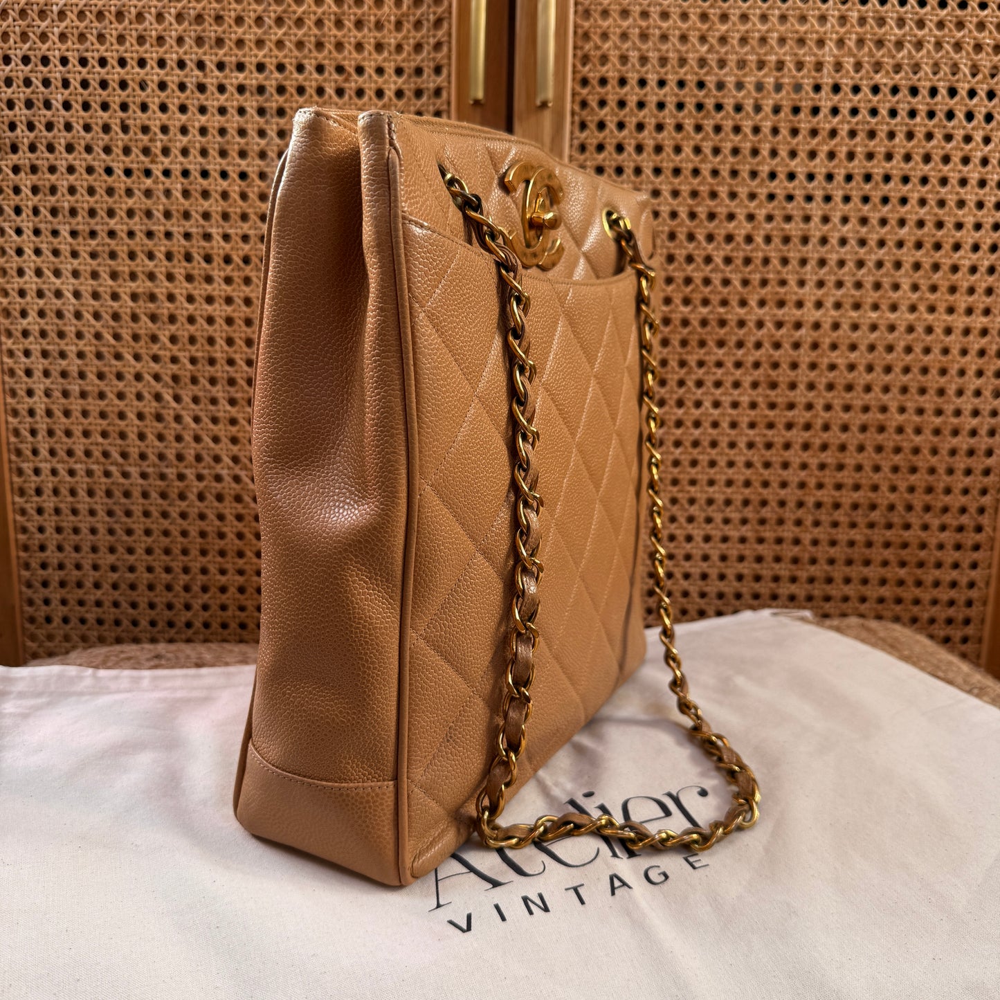 Chanel 1996 Dark Beige Caviar Tote with Jumbo CC Turnlock