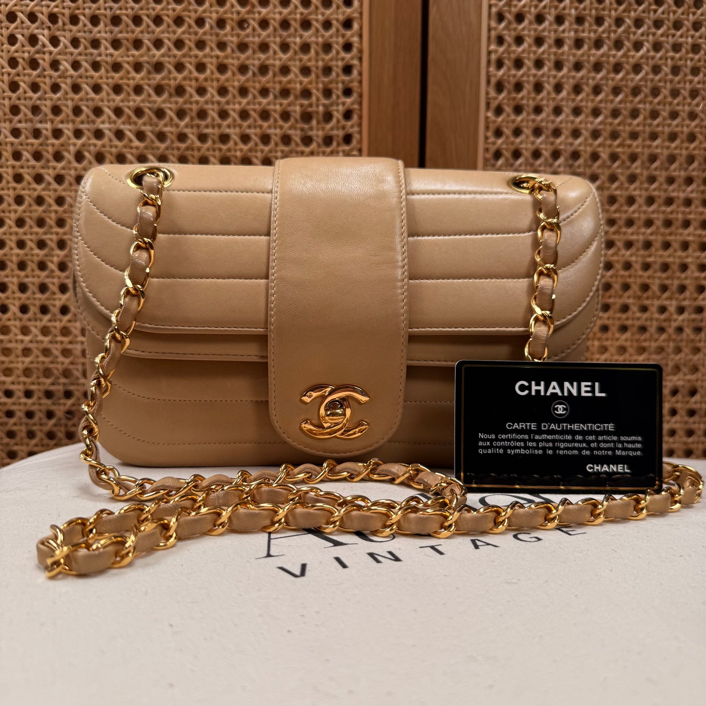 Chanel 1991 Ultra Rare Mademoiselle Scallop Double Flap in Dark Beige