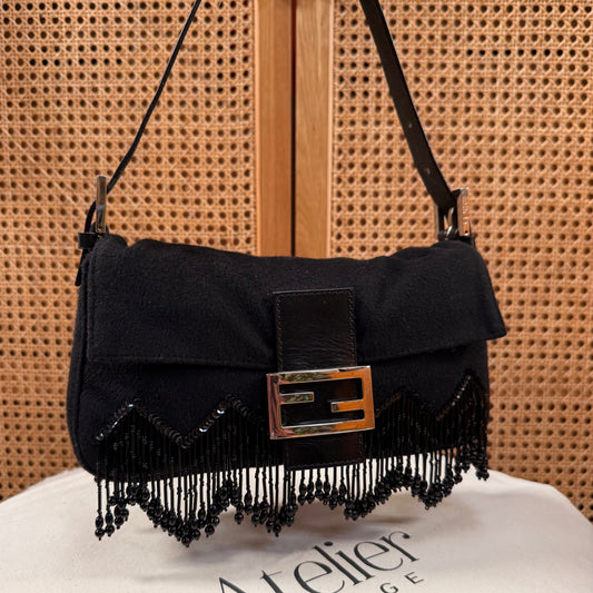 Fendi 2002 Rare Fendi Baguette Black - Limited edition Cashmere and waterfall glass beads