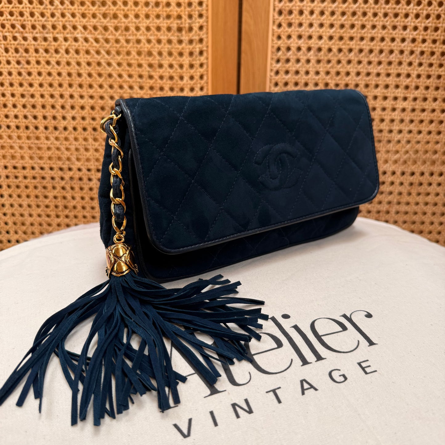 Chanel Rare 1989 Teal Suede CC Quilted Clutch