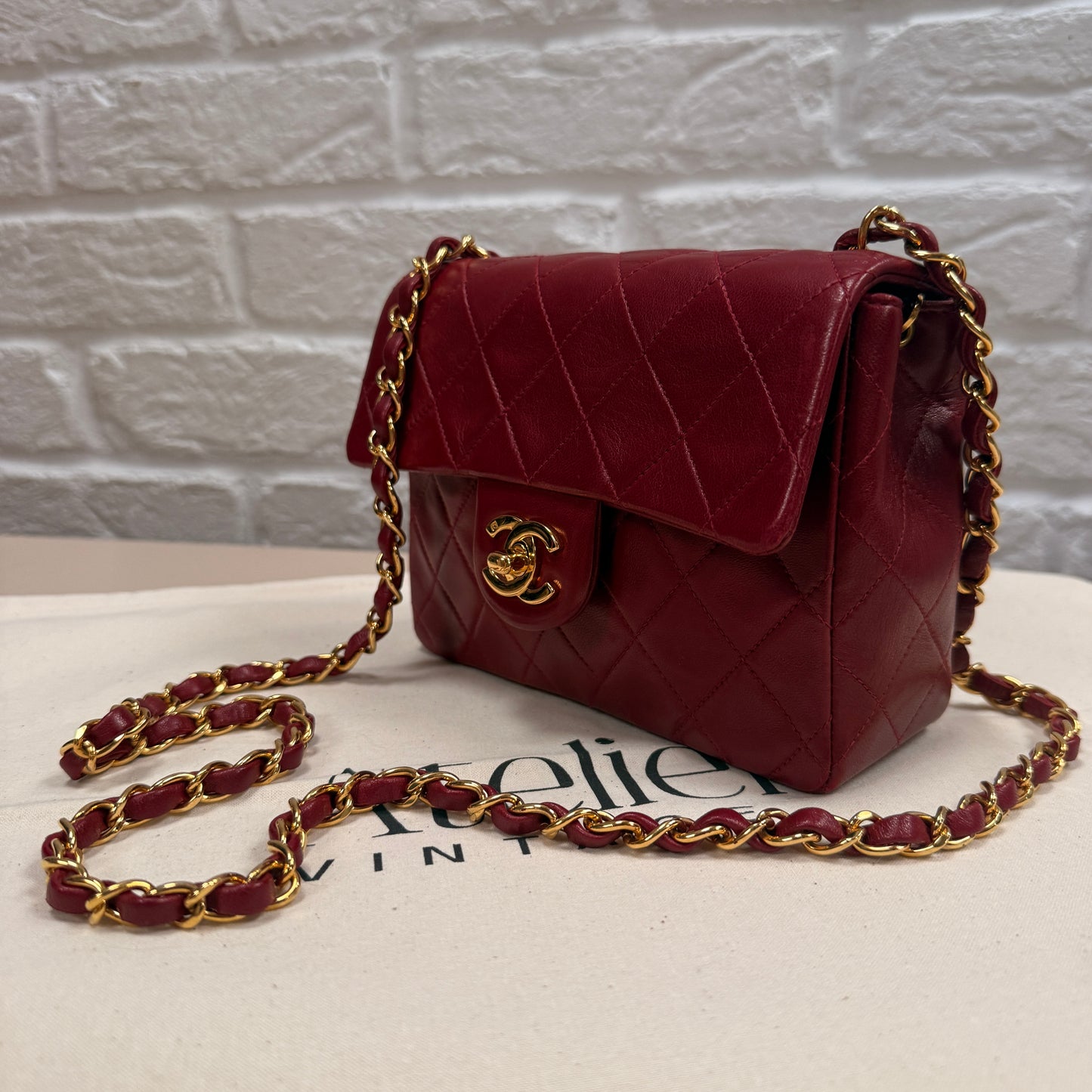 Chanel 1994 Rare Red Classic Single Flap Square Small