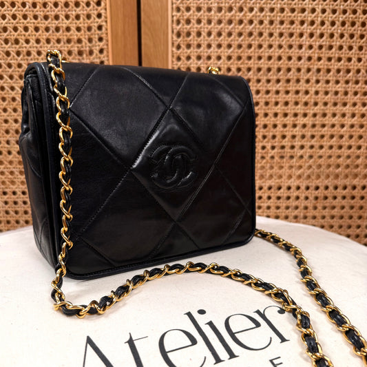 Chanel 1986 Black CC Quilted Square Full Flap
