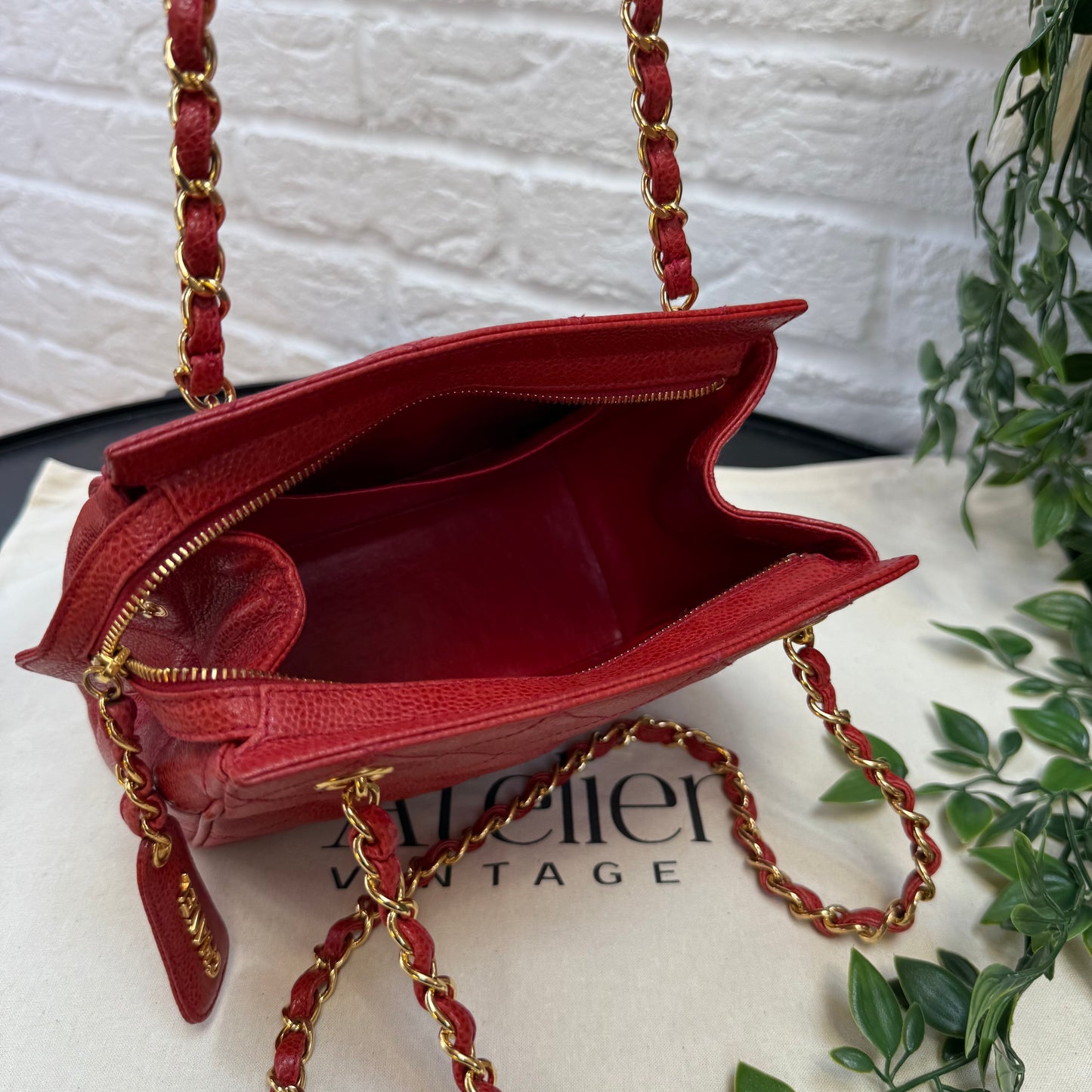 Chanel 1989 Chanel Red Caviar CC Quilted Shoulder Bag
