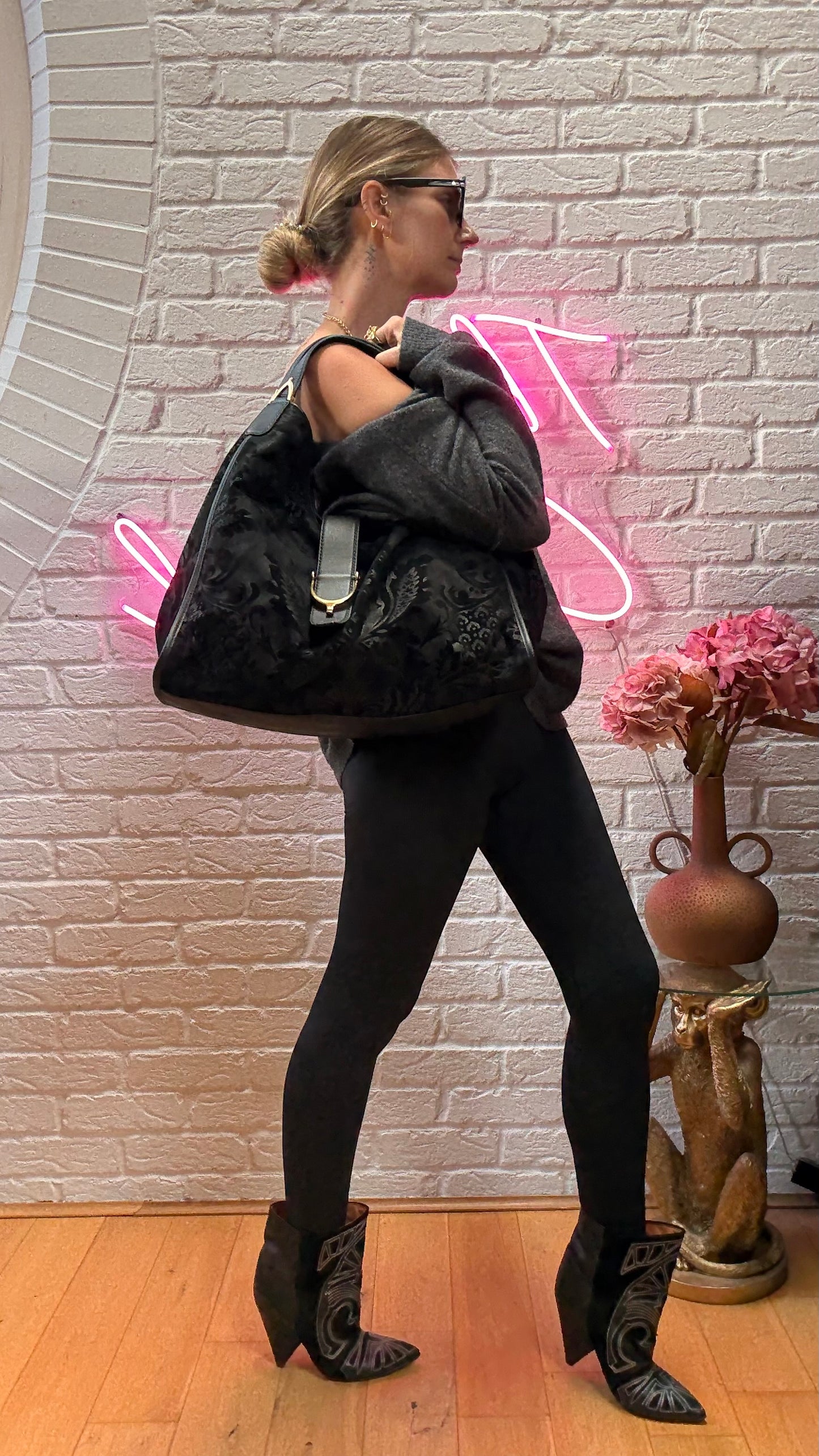 Gucci Suede Brocade Stirrup Tote