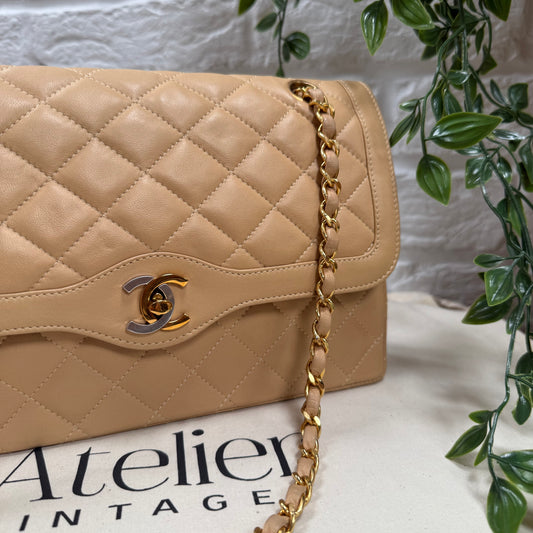 Chanel 1991 Dark Beige Paris Limited Edition Double Flap Medium