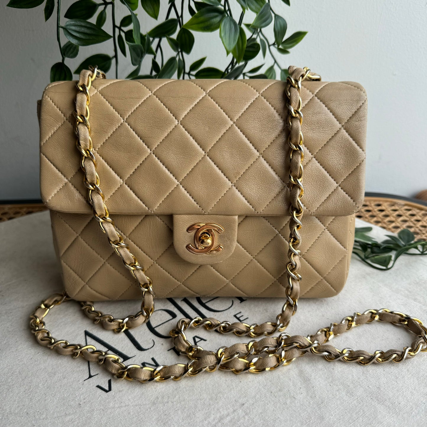 Chanel 1989 Beige Square Classic Single Flap Medium