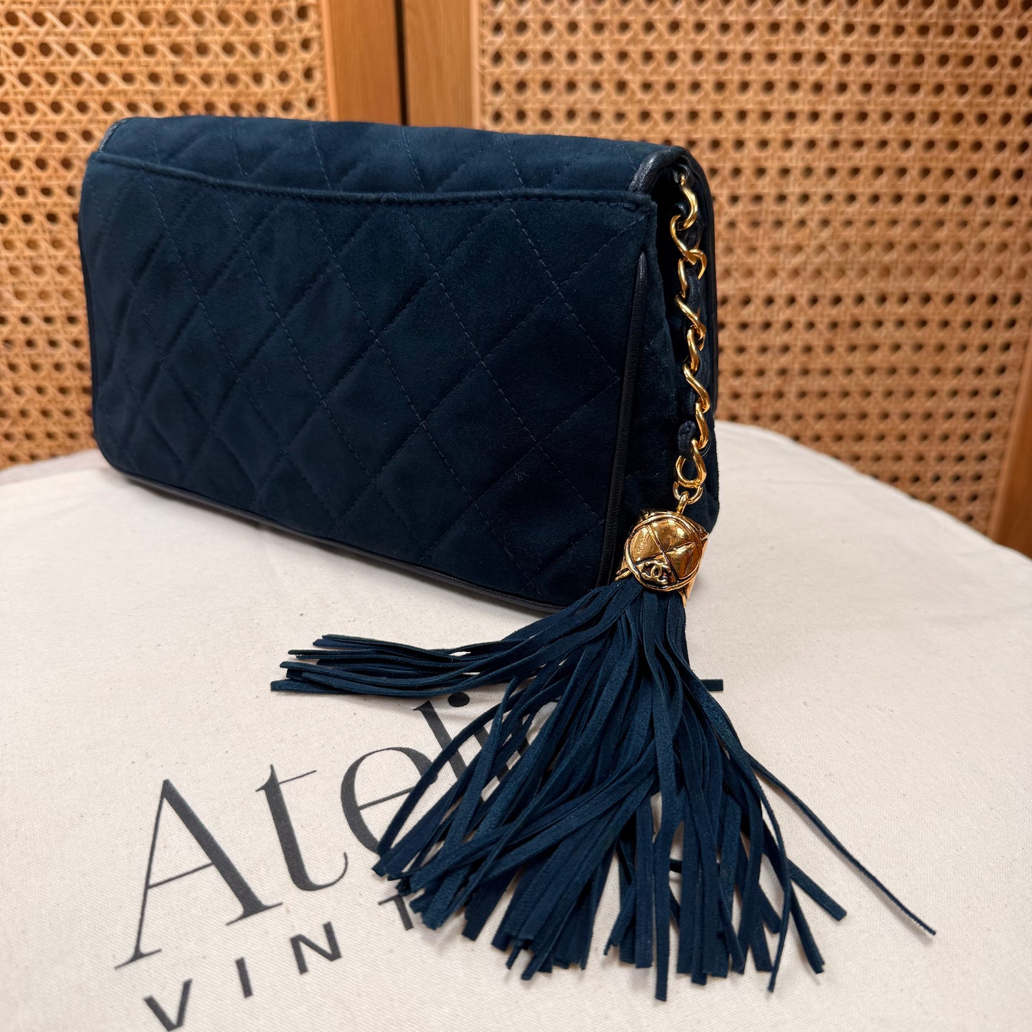 Chanel Rare 1989 Teal Suede CC Quilted Clutch