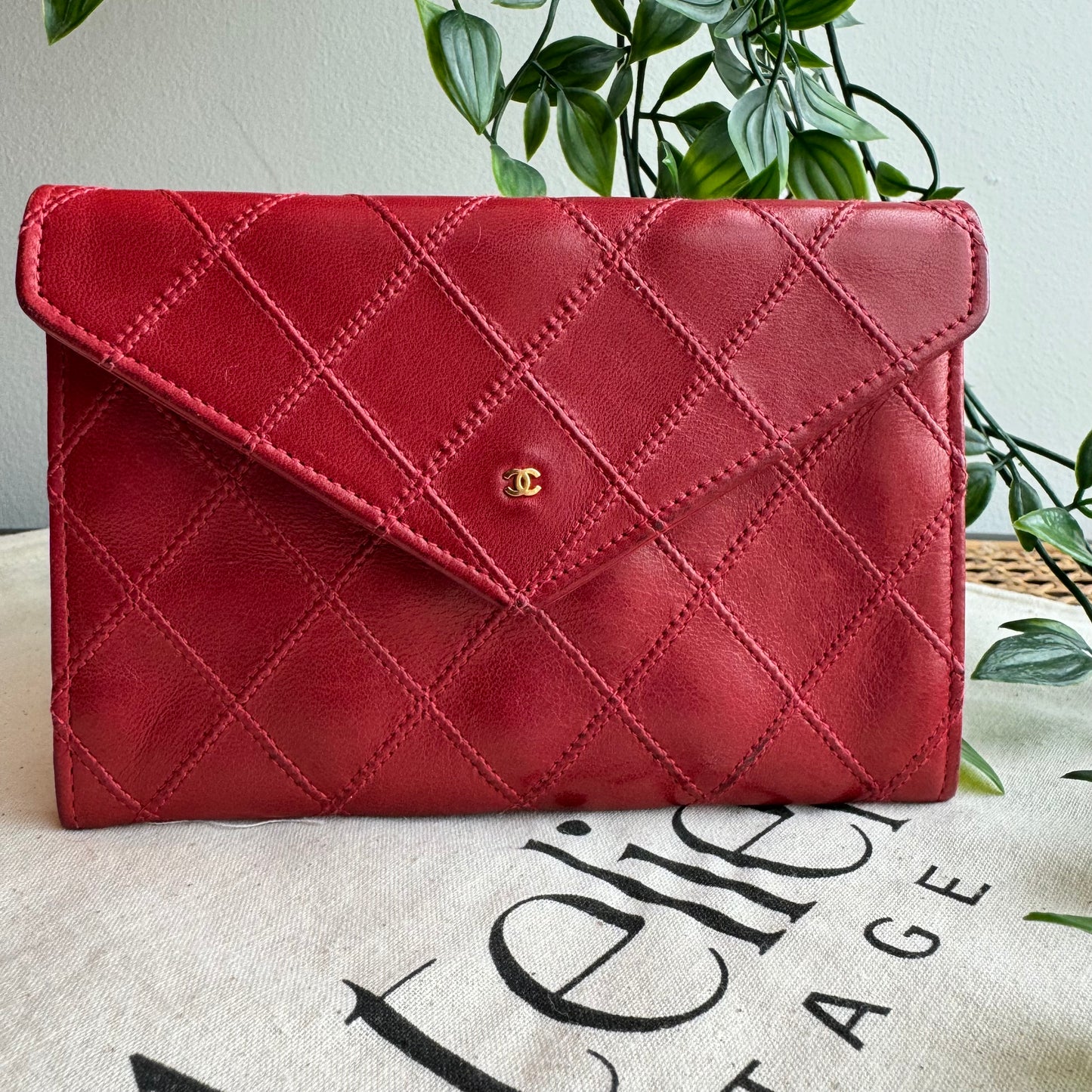 Chanel Rare Poppy Red 1991 Envelope Card & Coin Pouch Boxed